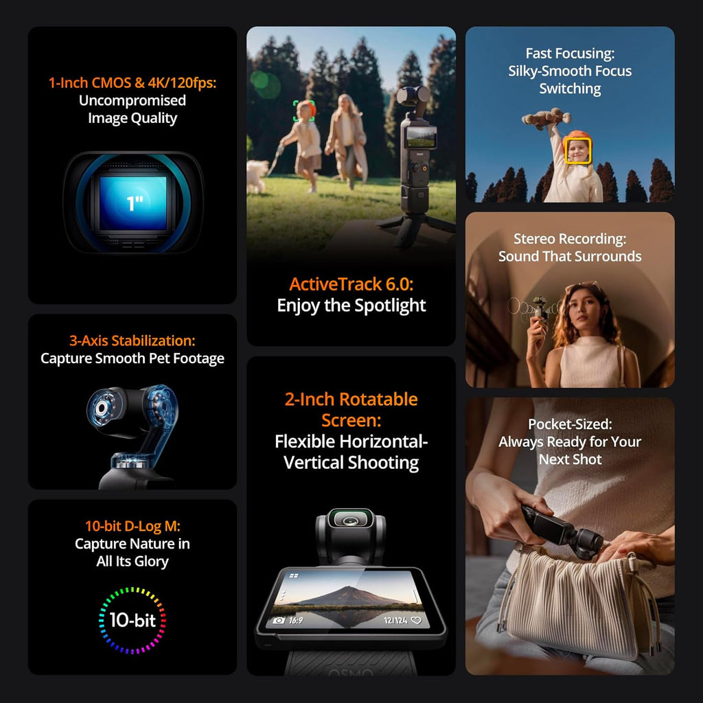 DJI Osmo Pocket 3, Vlogging Cameras with 1'' CMOS & 4K/120fps Vlog Camera, 3-Axis Stabilization, Fast Focusing, Face/Object Tracking, Digital Vlogging Camera