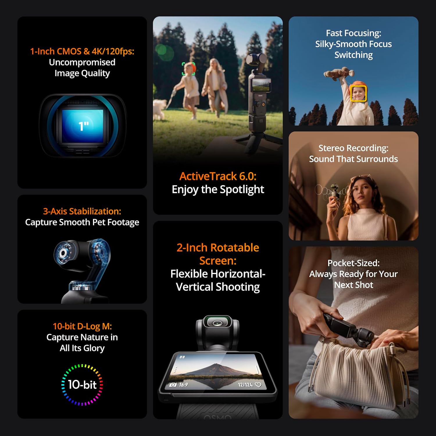 DJI Osmo Pocket 3, Vlogging Cameras with 1'' CMOS & 4K/120fps Vlog Camera, 3-Axis Stabilization, Fast Focusing, Face/Object Tracking, Digital Vlogging Camera